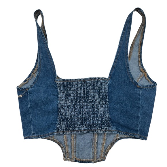 LONE STAR NWT Denim Jean Sexy Lace Up Stretchy Bustier Corset  Crop Size Medium - Picture 3 of 6
